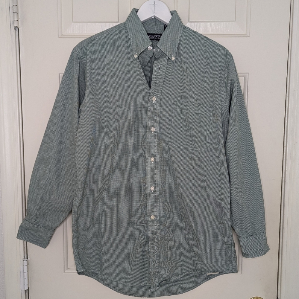 Lands' End Button Shirt Green Men's 15- 32 Casual‎ Long Sleeve
